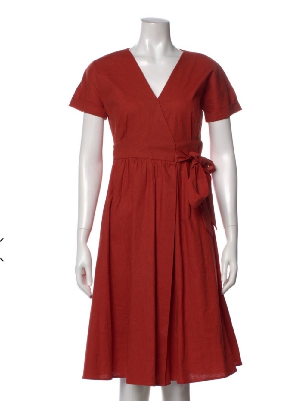 Sezane V neck Wrap dress, deep rust XS